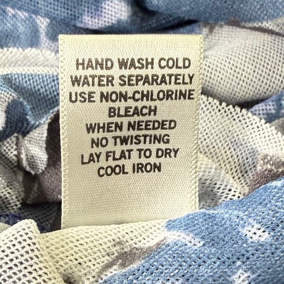 Y2k Cache Blue Floral Mesh Ruched Faux Wrap Stretch Top Romantic Fairy Bimbo S M - Picture 7 of 7